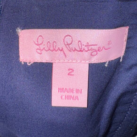 Lilly Pulitzer Bowen Strapless Dress Women 2 Navy Basket Weave Coral Embroidered - Picture 5 of 7